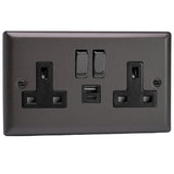Graphite Grey Classic 2 Gang 13A Decorative Switched Socket + USB A + USB C Ports Black Inserts