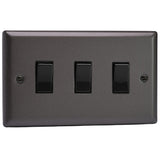 Graphite Grey Classic 3 Gang 10A 1 or 2 Way Black Rocker Switch (Twin Plate)