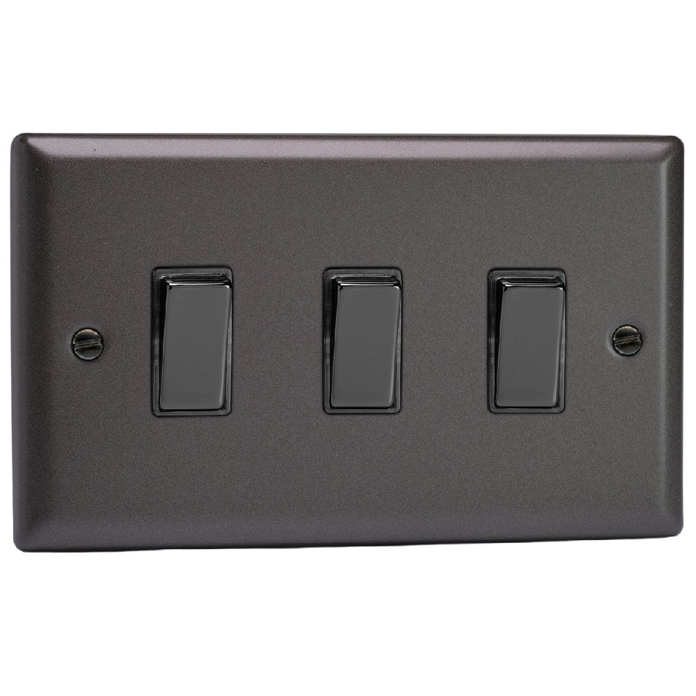 Graphite Grey Classic 3 Gang 10A 1 or 2 Way Decorative Rocker Switch ...