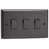 Graphite Grey Classic 3 Gang 10A 1 or 2 Way Decorative Rocker Switch (Twin Plate)