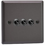 Graphite Grey Classic 3 Gang 10A 1 or 2 Way Decorative Toggle Switch