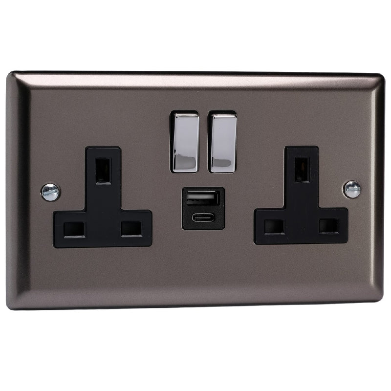 Varilight XR5UACDB | Pewter Classic Switched USB Socket