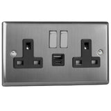 Varilight XT5UACDB | Brushed Steel Classic Switched USB Socket