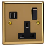 Varilight XV4U2SB | Victorian Brass Classic Switched USB Socket