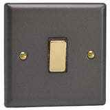 Slate Grey Vogue 1 Gang 20A Double Pole Polished Brass Rocker Switch