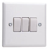 Chalk Matt White Urban 3 Gang 10A 1 or 2 Way White Rocker Switch