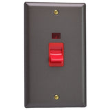 Slate Grey Vogue Cooker Switch 45A with Neon (Vertical Twin Plate)