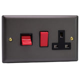 Slate Grey Vogue Cooker Switch 45A with 13A Switched Socket Outlet Black Inserts