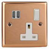 Varilight XY4U2SW.CU | Polished Copper Urban Switched USB Socket | XY4U2SWCU