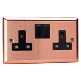 Brushed Copper Urban 2 Gang 13A Double Pole Switched Socket Black Inserts