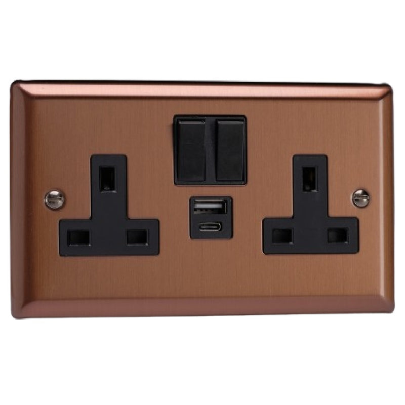 Varilight XY5UACB.BZ | Brushed Bronze Urban Switched USB Socket | XY5UACBBZ