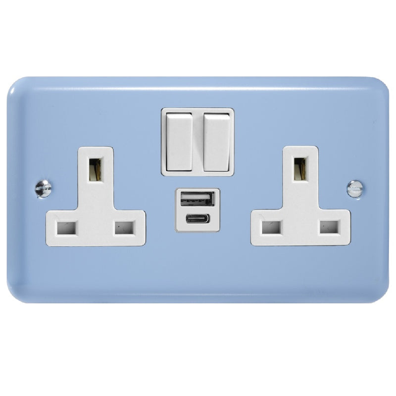 Varilight XY5UACW.DB | Duck Egg Blue Lily Switched USB Socket | XY5UACWDB