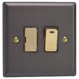 Slate Grey Vogue 13A Polished Brass Switched Fused Spur with Neon