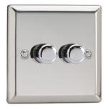 Mirror Chrome Classic V-PRO Professional 2 Gang 2 Way Push On Off LED Dimmer 2 x 0W-120W