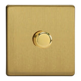 Brushed Brass Screwless V-PRO Professional 1 Gang 2 Way Push On Off LED Dimmer 1 x 0W-120W
