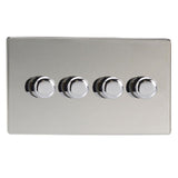 Polished Chrome Screwless V-PRO Professional 4 Gang 2 Way Push On Off LED Dimmer 4 x 0W-120W (Twin Plate)