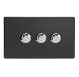 Premium Black Screwless V-PRO Professional 3 Gang 2 Way Push On Off LED Dimmer 3 x 0W-120W (Twin Plate)