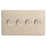 Satin Chrome Screwless V-PRO Professional 4 Gang 2 Way Push On Off LED Dimmer 4 x 0W-120W (Twin Plate)