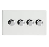Premium White Screwless V-PRO Professional 4 Gang 2 Way Push On Off LED Dimmer 4 x 0W-120W (Twin Plate)