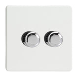 Premium White Screwless V-PRO Professional 2 Gang 2 Way Push On Off LED Dimmer 2 x 0W-120W