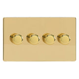 Polished Brass Screwless V-PRO Professional 4 Gang 2 Way Push On Off LED Dimmer 4 x 0W-120W (Twin Plate)
