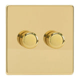 Polished Brass Screwless V-PRO Professional 2 Gang 2 Way Push On Off LED Dimmer 2 x 0W-120W