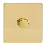 Polished Brass Screwless V-PRO Professional 1 Gang 2 Way Push On Off LED Dimmer 1 x 0W-120W