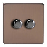Brushed Bronze Screwless Urban V-PRO Professional 2 Gang 2 Way Push On Off LED Dimmer 2 x 0W-120W
