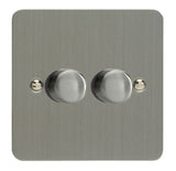 Brushed Steel Ultraflat V-PRO Professional 2 Gang 2 Way Push On Off LED Dimmer 2 x 0W-120W