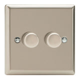 Satin Chrome Classic V-PRO Professional 2 Gang 2 Way Push On Off LED Dimmer 2 x 0W-120W