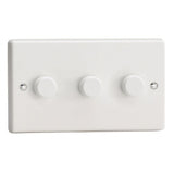 White V-PRO Professional 3 Gang 2 Way Push On Off LED Dimmer 3 x 0W-120W (Twin Plate)