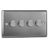Brushed Steel Classic V-PRO Professional 4 Gang 2 Way Push On Off LED Dimmer 4 x 0W-120W (Twin Plate)