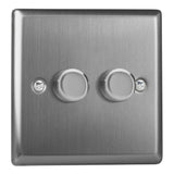 Brushed Steel Classic V-PRO Professional 2 Gang 2 Way Push On Off LED Dimmer 2 x 0W-120W