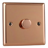 Polished Copper Urban V-PRO Professional 1 Gang 2 Way Push On Off LED Dimmer 1 x 0W-120W