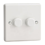 White V-COM Commercial 2 Gang 2 Way Push On Off LED Dimmer 2 x 10W-100W