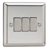 Mirror Chrome Classic 3 Gang 10A 1 or 2 Way Decorative Rocker Switch