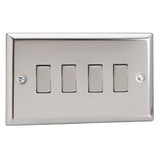 Mirror Chrome Classic 4 Gang 10A 1 or 2 Way Decorative Rocker Switch (Twin Plate)