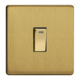 Brushed Brass Screwless 1 Gang 20A Double Pole Decorative Rocker Switch with Neon