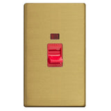 Brushed Brass Screwless Cooker Switch 45A with Neon (Vertical Twin Plate)