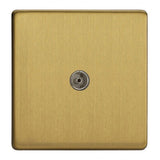 Brushed Brass Screwless 1 Gang TV Socket Co Axial