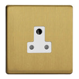 Brushed Brass Screwless 1 Gang 5A Round Pin Socket White Inserts