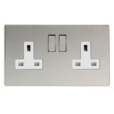 Polished Chrome Screwless 2 Gang 13A Double Pole Decorative Switched Socket White Inserts