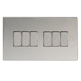 Polished Chrome Screwless 6 Gang 10A 1 or 2 Way Decorative Rocker Switch (Twin Plate)