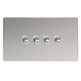 Polished Chrome Screwless 4 Gang 10A 1 or 2 Way Decorative Toggle Switch (Twin Plate)