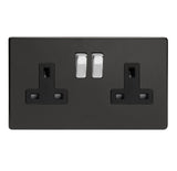 Premium Black Screwless 2 Gang 13A Double Pole Decorative Switched Socket Black Inserts