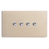 Satin Chrome Screwless 4 Gang 10A 1 or 2 Way Decorative Toggle Switch (Twin Plate)