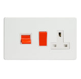 Premium White Screwless Cooker Switch 45A with 13A Switched Socket Outlet White Inserts