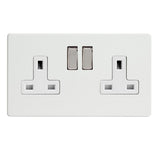 Premium White Screwless 2 Gang 13A Double Pole Decorative Switched Socket White Inserts