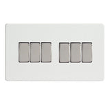 Premium White Screwless 6 Gang 10A 1 or 2 Way Decorative Rocker Switch (Twin Plate)