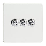 Premium White Screwless 3 Gang 10A 1 or 2 Way Decorative Toggle Switch
